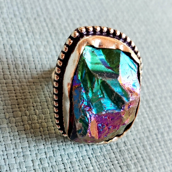 New Rainbow Titanium Crystal Quartz 925 Silver Statement Ring. - Picture 11 of 12